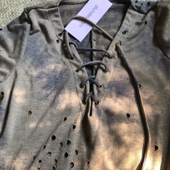 BUY ME🤗Lace Up Distressed Hi-Low Top NWT - Picture 2 of 3